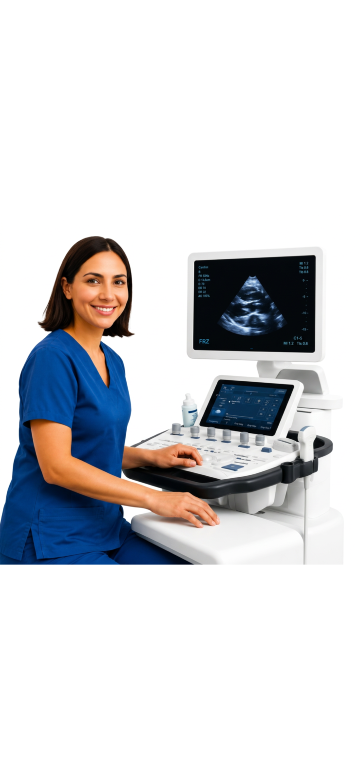 Sonographer operating ultrasound scanning equipment